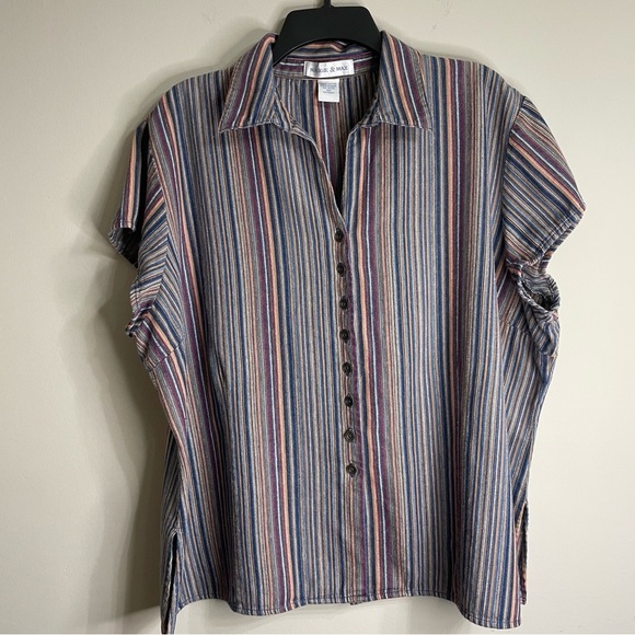 Maggie and Max Striped Button-Up Multicolor Shirt - Picture 1 of 3